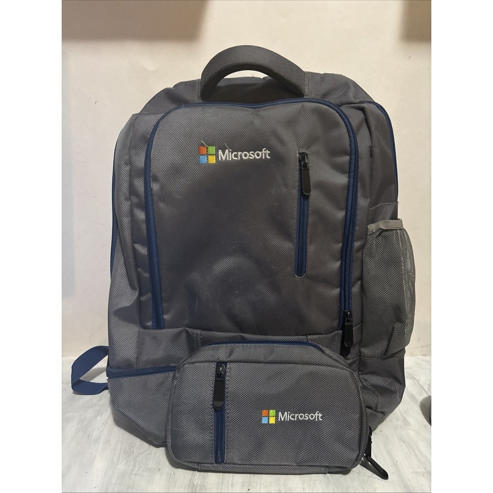Microsoft Logo Gray Work/Travel/School Backpack And Pencil Case